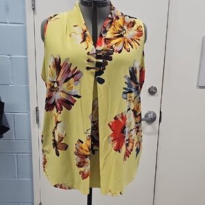 Spense Yellow Floral Sleeveless Blouse